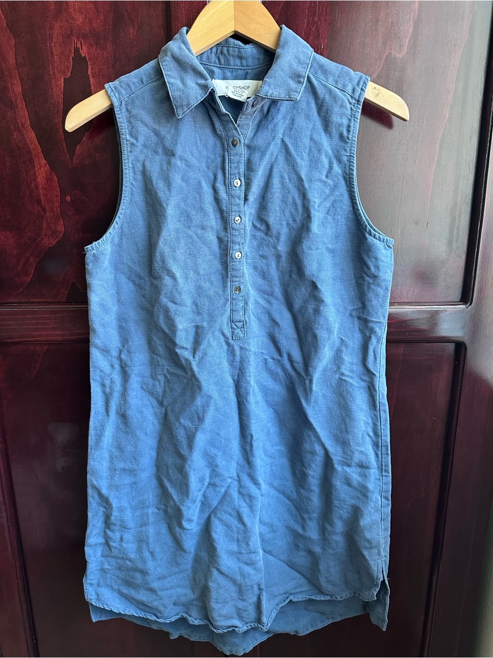 Workshop Republic Clothing Sleeveless C Midi Dress in Blue Linen blend